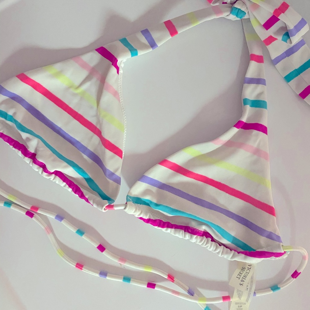 Bright Striped White Bikini Top